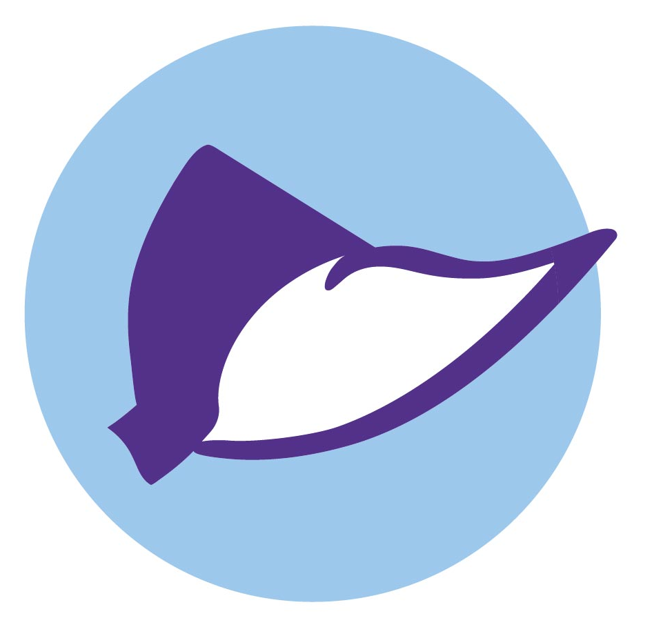 Logo sklepu Fshop PRO przedstawiający niebieskie koło na którym widoczna jest fioletowo-biała monopłetwa/ogon ssaka morskiego